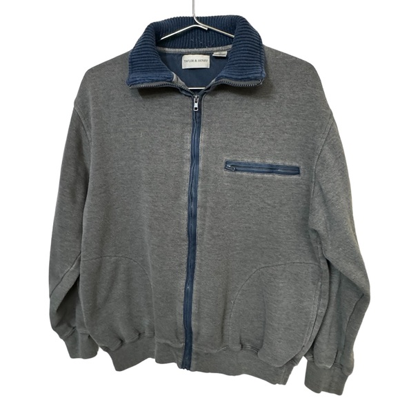 Vintage Taylor & Henry Gray Men’s Full Zip High Neck Sweatshirt MINTY Men’s M - Picture 1 of 5
